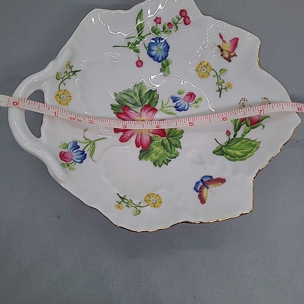 Andrea by Sadek Winterthur Leaf Dish White Floral Butterfly Gold Trim Porcelain - Picture 9 of 10
